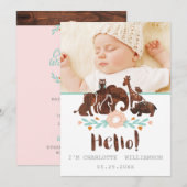 Baby Birth Announcement Kaart - Woodland Safari (Voorkant / Achterkant)