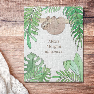 Baby Birth Announding Cute Sloth Oerwoud Leaves Legpuzzel