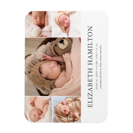 Baby Birth Announding Elegant Foto Magneet (Verticaal)