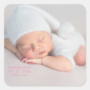 Baby Birth Announding Foto roze Girl Vierkante Sticker