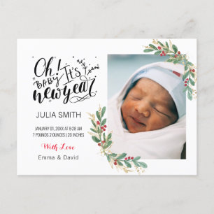 Baby Birth Announding Fotokaart Elegant Floral Aankondigingskaart