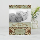 Baby Birth Announement Brown Green Aankondiging (Staand voorkant)