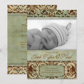 Baby Birth Announement Brown Green Aankondiging (Voorkant / Achterkant)