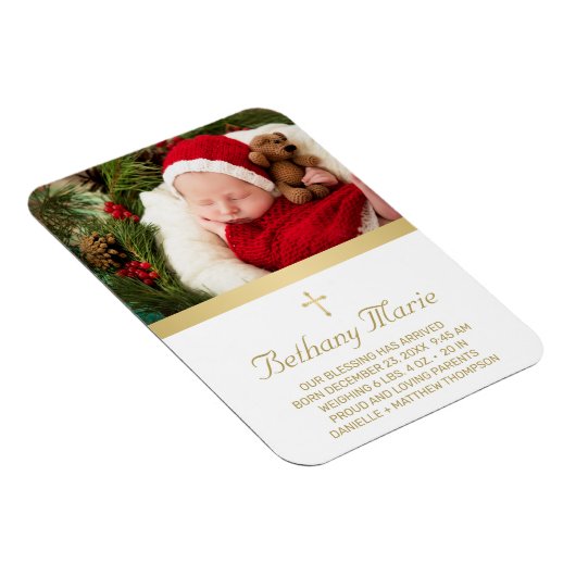 Baby Birth Christelijk Gold Cross Script Photo Magneet (Rechterzijde)