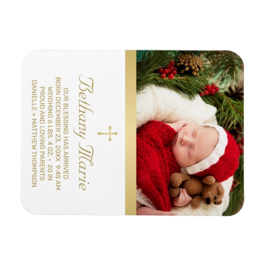Baby Birth Christelijk Gold Cross Script Photo Magneet (Horizontaal)