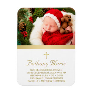 Baby Birth Christelijk Gold Cross Script Photo Magneet
