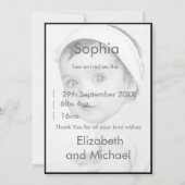 Baby Birth Cute Photo Black White Modern Chic Kaart (Achterkant)