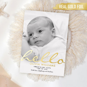 Baby Birth Gold Foil Hallo Eenvoudige aankondiging