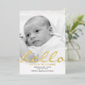 Baby Birth Gold Foil Hallo Eenvoudige aankondiging (Staand Voorkant)