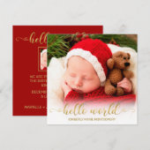 Baby Birth Hallo World Gold Script met foto's Feestdagenkaart (Voorkant / Achterkant)