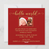 Baby Birth Hallo World Gold Script met foto's Feestdagenkaart (Achterkant)