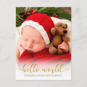 Baby Birth Hallo World Photo Gold Script Heart Feestdagenkaart