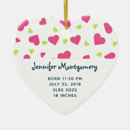 Baby Birth Pink en Green Tumbling Hearts Pattern Keramisch Ornament