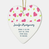 Baby Birth Pink en Green Tumbling Hearts Pattern Keramisch Ornament (Links)