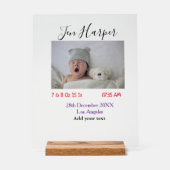 Baby birth stats add name place date keepsake memo acryl bord (Voorkant)