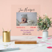 Baby birth stats add name place date keepsake memo acryl bord (Huwelijk)