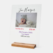 Baby birth stats add name place date keepsake memo acryl bord (Hoek)