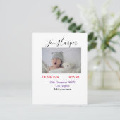 Baby birth stats add name place date keepsake memo briefkaart (Staand voorkant)
