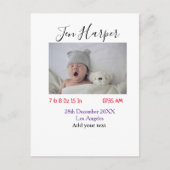 Baby birth stats add name place date keepsake memo briefkaart (Voorkant)