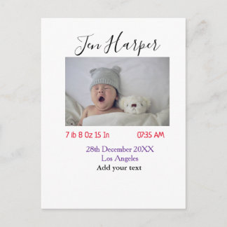 Baby birth stats add name place date keepsake memo briefkaart