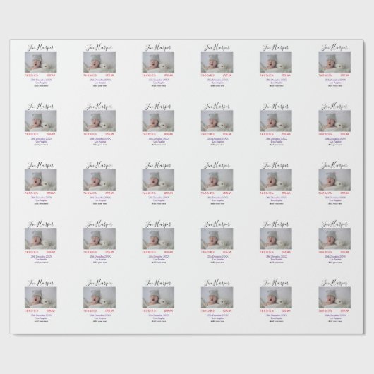 Baby birth stats add name place date keepsake memo cadeaupapier (Vlak)