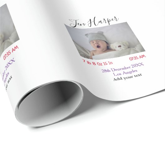 Baby birth stats add name place date keepsake memo cadeaupapier (Rol Hoek)