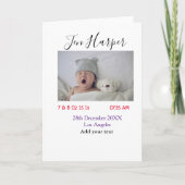 Baby birth stats add name place date keepsake memo kaart (Voorkant)