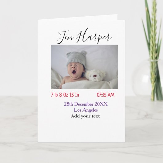 Baby birth stats add name place date keepsake memo kaart (Voorkant)