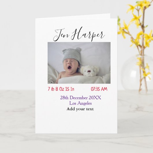 Baby birth stats add name place date keepsake memo kaart (Gele Bloem)
