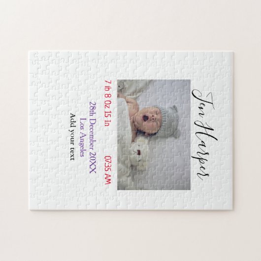 Baby birth stats add name place date keepsake memo legpuzzel (Horizontaal)