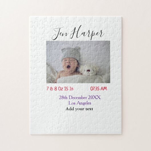 Baby birth stats add name place date keepsake memo legpuzzel (Verticaal)