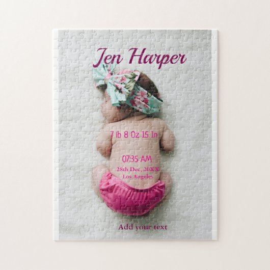 Baby birth stats add name place date keepsake memo legpuzzel (Verticaal)