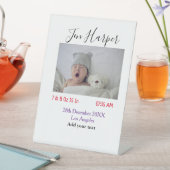 Baby birth stats add name place date keepsake memo reclamebord met voetstuk (Insitu)