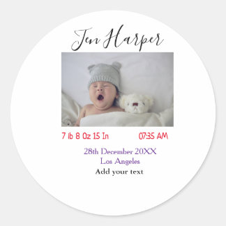 Baby birth stats add name place date keepsake memo ronde sticker
