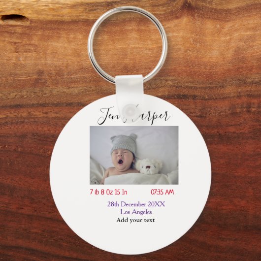 Baby birth stats add name place date keepsake memo sleutelhanger (Voorkant)