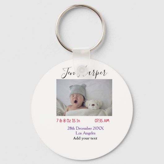 Baby birth stats add name place date keepsake memo sleutelhanger (Achterkant)