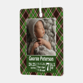 Baby Birth Stats Birth Record Foto Green Pset Metalen Ornament (Voorkant links)