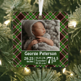 Baby Birth Stats Birth Record Foto Green Pset Metalen Ornament