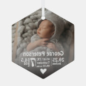 Baby Birth Stats Birth Record Foto met Kerstmis Glas Ornament (Achterkant)