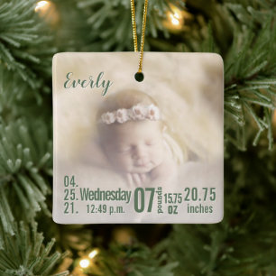Baby Birth Stats Birth Record kerstfoto Cera Keramisch Ornament
