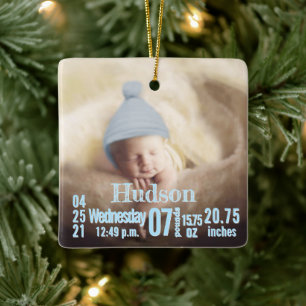 Baby Birth Stats Birth Record kerstfoto Cera Keramisch Ornament