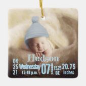 Baby Birth Stats Birth Record kerstfoto Cera Keramisch Ornament (Voorkant)