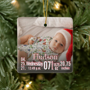 Baby Birth Stats Birth Record kerstfoto Cera Keramisch Ornament