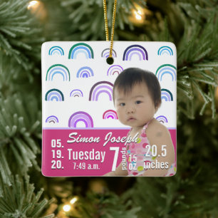Baby Birth Stats Birth Record kerstfoto Cera Keramisch Ornament