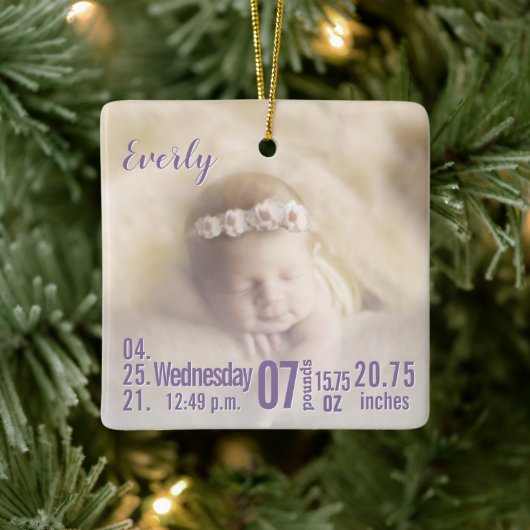 Baby Birth Stats Birth Record kerstfoto Cera Keramisch Ornament (Boom)