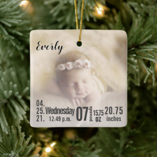 Baby Birth Stats Birth Record kerstfoto Cera Keramisch Ornament