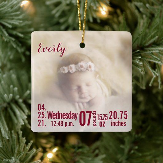Baby Birth Stats Birth Record kerstfoto Cera Keramisch Ornament (Boom)