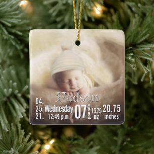 Baby Birth Stats Birth Record kerstfoto Cera Keramisch Ornament