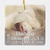 Baby Birth Stats Birth Record kerstfoto Cera Keramisch Ornament (Voorkant)