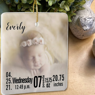 Baby Birth Stats Birth Record kerstfoto Cera Keramisch Ornament